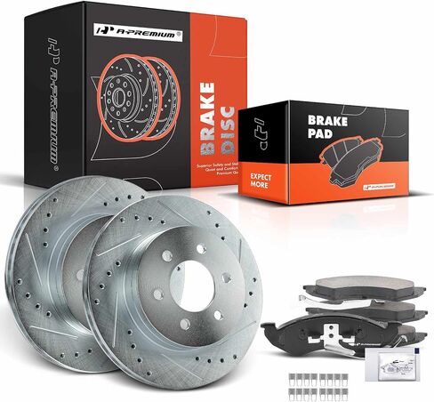 A-Premium 11.29 inch (287mm) Front Drilled and Slotted Disc Brake Rotors + Ceramic Pads Kit Compatible with Select Dodge Models - Durango 1998-1999, Dakota 1999, 6-PC Set in Saudi Arabia