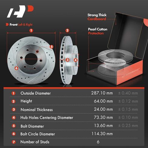 A-Premium 11.29 inch (287mm) Front Drilled and Slotted Disc Brake Rotors + Ceramic Pads Kit Compatible with Select Dodge Models - Durango 1998-1999, Dakota 1999, 6-PC Set in Saudi Arabia