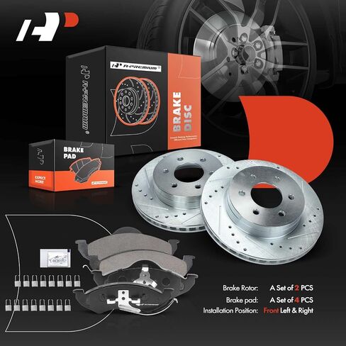 A-Premium 11.29 inch (287mm) Front Drilled and Slotted Disc Brake Rotors + Ceramic Pads Kit Compatible with Select Dodge Models - Durango 1998-1999, Dakota 1999, 6-PC Set in Saudi Arabia