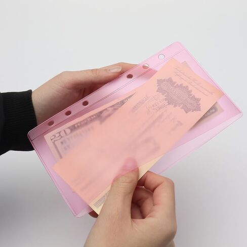 24 قطعة من مظاريف النقود A6 الوردية، جيوب مجلدة A6 بدون سحاب، حشوات من مادة PVC لحماية الورق من أجل 6 حلقات A6، منظم صور، بطاقات فواتير (وردي) in Kuwait