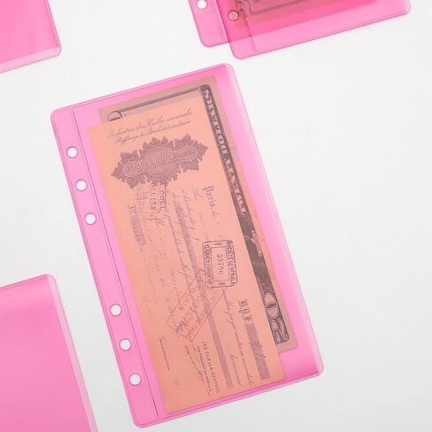 24 قطعة من مظاريف النقود A6 الوردية، جيوب مجلدة A6 بدون سحاب، حشوات من مادة PVC لحماية الورق من أجل 6 حلقات A6، منظم صور، بطاقات فواتير (وردي) in Kuwait