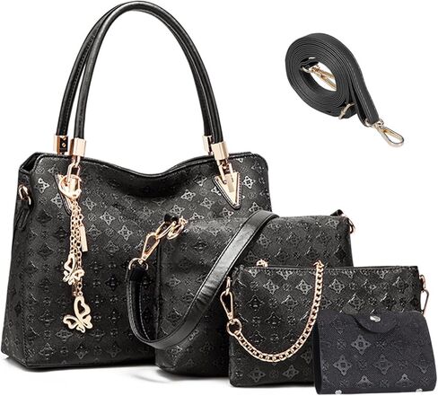 المحافظ وحقائب اليد للنساء بولي Leather حقائب تسوق جلدية حقائب كتف كروسبودي مقبض علوي حقيبة محفظة مجموعة 4 قطعة in Kuwait