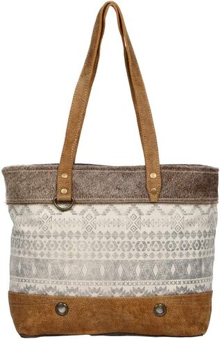 Myra Bag Oromos Upcycled Canvas & Cowhide Leather Tote Bag S-1268, Brown, One_Size in Saudi Arabia