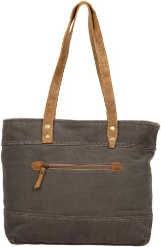 Myra Bag Oromos Upcycled Canvas & Cowhide Leather Tote Bag S-1268, Brown, One_Size in Saudi Arabia