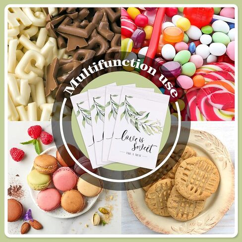 Whaline 150Pcs Wedding Favors Candy Buffet Bags Self-Adhesive Love Is Sweet Wedding Treat Bags Green Leaves Pattern Cookie Snack Bag White Kraft Paper Party Favor Bags for Gifts, 5 x 7.3 Inch in Saudi Arabia