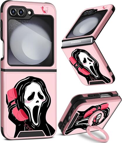 Oqplog for Z Flip 5 Case Cute Cartoon Case for Samsung Flip 5 with Ring Holder for Women Girly Funny Trendy Unique Fashion Galaxy Z Flip 5 Phone Case for Samsung Galaxy Z Flip 5, PK Phone Skull in Saudi Arabia