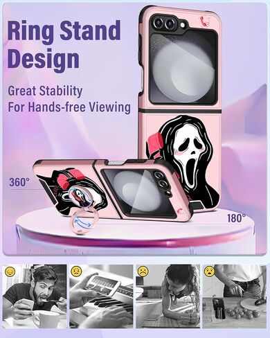 Oqplog for Z Flip 5 Case Cute Cartoon Case for Samsung Flip 5 with Ring Holder for Women Girly Funny Trendy Unique Fashion Galaxy Z Flip 5 Phone Case for Samsung Galaxy Z Flip 5, PK Phone Skull in Saudi Arabia
