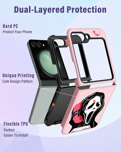 Oqplog for Z Flip 5 Case Cute Cartoon Case for Samsung Flip 5 with Ring Holder for Women Girly Funny Trendy Unique Fashion Galaxy Z Flip 5 Phone Case for Samsung Galaxy Z Flip 5, PK Phone Skull in Saudi Arabia