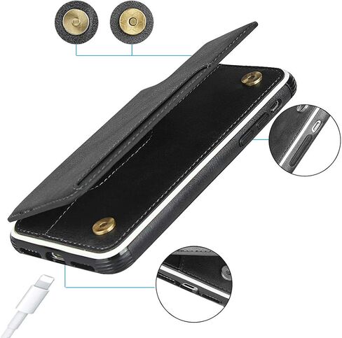 حافظة هاتف Cavor لهاتف iPhone Xs Max مع حامل بطاقة، حافظة محفظة مع حاملي بطاقات الائتمان لهاتف iPhone Xs Max، حافظات فتحات بطاقات من جلد البولي يوريثان [مسند] [حزام معصم] غطاء مقاوم للصدمات للنساء والرجال - أسود in Kuwait