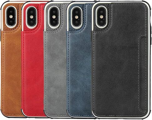 حافظة هاتف Cavor لهاتف iPhone Xs Max مع حامل بطاقة، حافظة محفظة مع حاملي بطاقات الائتمان لهاتف iPhone Xs Max، حافظات فتحات بطاقات من جلد البولي يوريثان [مسند] [حزام معصم] غطاء مقاوم للصدمات للنساء والرجال - أسود in Kuwait
