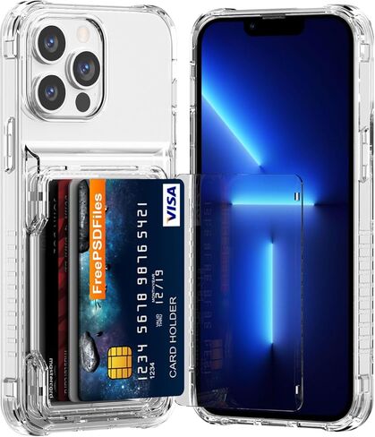 حافظة لهاتف iPhone 13 Pro Max، غطاء قلاب شفاف، مسند 4 بطاقات، جيب خلفي، حامل بطاقة الائتمان، فتحة لبطاقة الهوية، ممتص الصدمات من مادة TPU الصلبة، غطاء درع واقٍ صلب لهاتف iPhone 13 Pro Max (3 عدسات/6.7 بوصة) in Kuwait