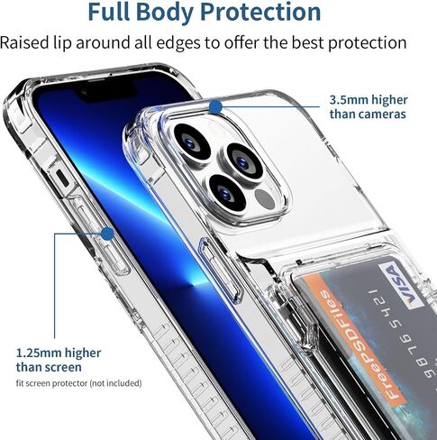 حافظة لهاتف iPhone 13 Pro Max، غطاء قلاب شفاف، مسند 4 بطاقات، جيب خلفي، حامل بطاقة الائتمان، فتحة لبطاقة الهوية، ممتص الصدمات من مادة TPU الصلبة، غطاء درع واقٍ صلب لهاتف iPhone 13 Pro Max (3 عدسات/6.7 بوصة) in Kuwait