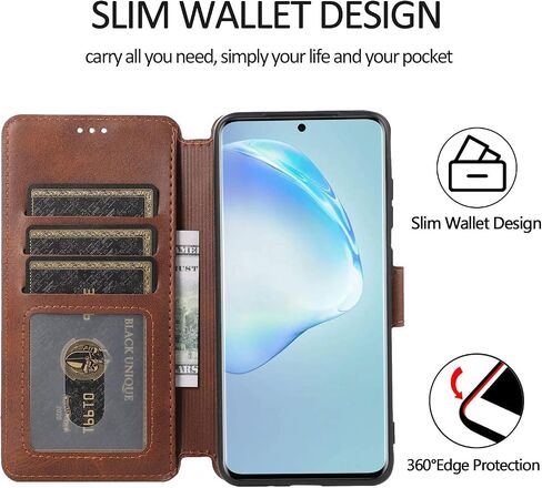 حافظة QLTYPRI لهاتف Samsung Galaxy S21 5G من جلد البولي يوريثان مع فتحات للبطاقات وحامل عرض وإغلاق مغناطيسي وغطاء قابل للطي وغطاء محفظة بسيط لهاتف Galaxy S21 (6.2 بوصة) - بني in Saudi Arabia