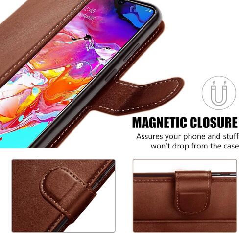 حافظة QLTYPRI لهاتف Samsung Galaxy S21 5G من جلد البولي يوريثان مع فتحات للبطاقات وحامل عرض وإغلاق مغناطيسي وغطاء قابل للطي وغطاء محفظة بسيط لهاتف Galaxy S21 (6.2 بوصة) - بني in Saudi Arabia