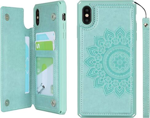 حافظة هاتف Cavor لهاتف iPhone Xs Max مع حامل بطاقة، حافظة محفظة مع حاملي بطاقات الائتمان لهاتف iPhone Xs Max، حافظات فتحات بطاقات من جلد البولي يوريثان [مسند] [حزام معصم] غطاء مقاوم للصدمات للنساء والرجال - أسود in Kuwait