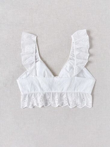 Floerns Women's Ruffle Sleeveless Blouses Eyelet Embroidery Tie Front Crop Tops in Saudi Arabia