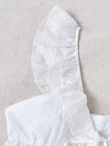 Floerns Women's Ruffle Sleeveless Blouses Eyelet Embroidery Tie Front Crop Tops in Saudi Arabia