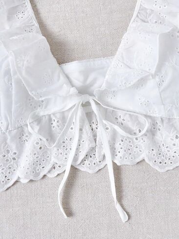 Floerns Women's Ruffle Sleeveless Blouses Eyelet Embroidery Tie Front Crop Tops in Saudi Arabia
