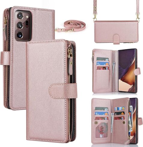 حافظة محفظة Jaorty Samsung Galaxy Note 20 Ultra للنساء والرجال مع حامل بطاقات، حافظات هاتف Samsung Note 20 Ultra Crossbody مع حبل حزام، جيب بسحاب من جلد البولي يوريثان، محفظة بمسند، 6.9 بوصة عنابي in Kuwait