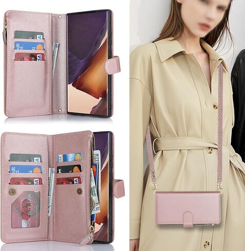 حافظة محفظة Jaorty Samsung Galaxy Note 20 Ultra للنساء والرجال مع حامل بطاقات، حافظات هاتف Samsung Note 20 Ultra Crossbody مع حبل حزام، جيب بسحاب من جلد البولي يوريثان، محفظة بمسند، 6.9 بوصة عنابي in Kuwait