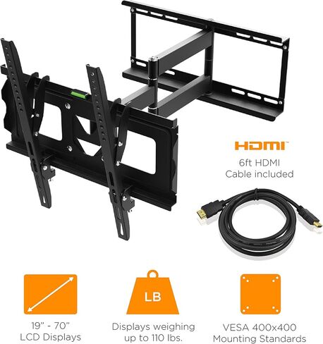 شاشة تلفزيون LCD كاملة الحركة من Ematic مقاس 70 بوصة، تصميم نحيف، قطعتين، سهلة التركيب، in Kuwait