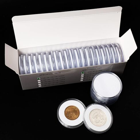 حاملات عملات Boen 100 قطعة 46 مم 25 كبسولات عملات معدنية بأحجام متنوعة (20 قطعة × 5 عبوات) حاملات عملات معدنية 16-40 مم حشوات إسفنجية مع علبة عملات معدنية لجمع العملات المعدنية. in Kuwait