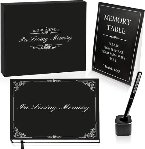 VEX ECOM LTD. Funeral Guest Book Set, 207 Entries Funeral Sign in Book for Memorial Service, Hardcover Celebration of Life Guest Book, Guest Book for Funeral - Includes Pen & Stand, Table Sign, Box in Saudi Arabia