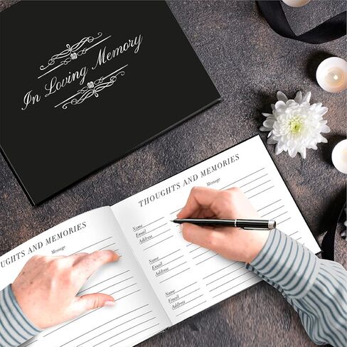 VEX ECOM LTD. Funeral Guest Book Set, 207 Entries Funeral Sign in Book for Memorial Service, Hardcover Celebration of Life Guest Book, Guest Book for Funeral - Includes Pen & Stand, Table Sign, Box in Saudi Arabia