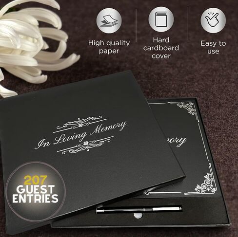 VEX ECOM LTD. Funeral Guest Book Set, 207 Entries Funeral Sign in Book for Memorial Service, Hardcover Celebration of Life Guest Book, Guest Book for Funeral - Includes Pen & Stand, Table Sign, Box in Saudi Arabia