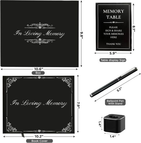 VEX ECOM LTD. Funeral Guest Book Set, 207 Entries Funeral Sign in Book for Memorial Service, Hardcover Celebration of Life Guest Book, Guest Book for Funeral - Includes Pen & Stand, Table Sign, Box in Saudi Arabia