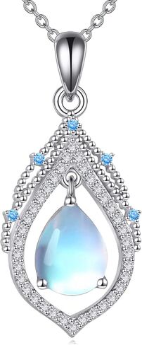 KQF Butterfly Moonstone Necklace for Women 925 Sterling Silver Filigree Teardrop Pendant Necklace Butterfly Moonstone Jewelry for Girls in Kuwait