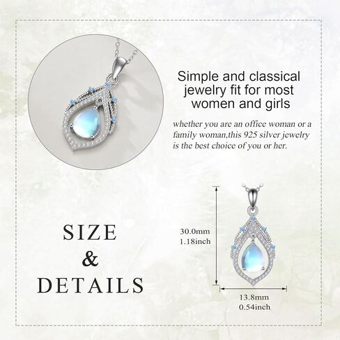 KQF Butterfly Moonstone Necklace for Women 925 Sterling Silver Filigree Teardrop Pendant Necklace Butterfly Moonstone Jewelry for Girls in Kuwait