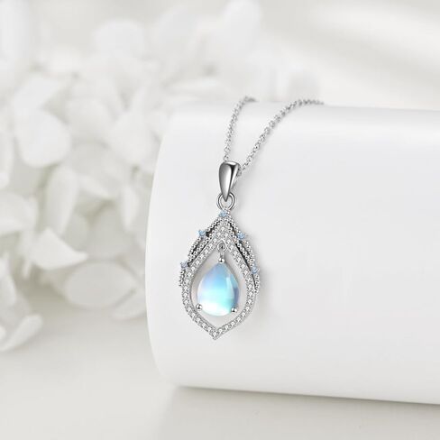 KQF Butterfly Moonstone Necklace for Women 925 Sterling Silver Filigree Teardrop Pendant Necklace Butterfly Moonstone Jewelry for Girls in Kuwait