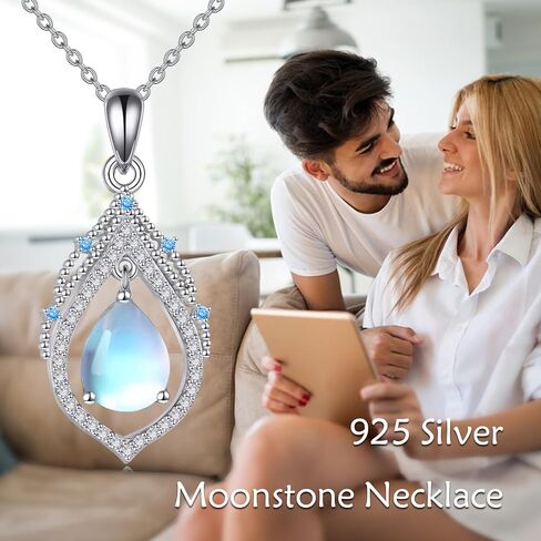 KQF Butterfly Moonstone Necklace for Women 925 Sterling Silver Filigree Teardrop Pendant Necklace Butterfly Moonstone Jewelry for Girls in Kuwait