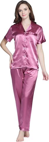 TONY AND CANDICE Women's Pajama Set, Short Sleeve Satin Sleepwear in Kuwait