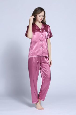 TONY AND CANDICE Women's Pajama Set, Short Sleeve Satin Sleepwear in Kuwait
