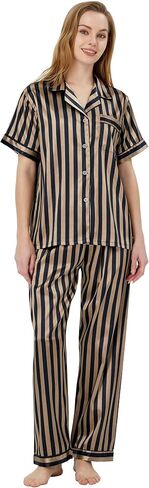 TONY AND CANDICE Women's Pajama Set, Short Sleeve Satin Sleepwear in Kuwait
