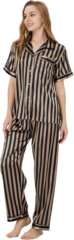 TONY AND CANDICE Women's Pajama Set, Short Sleeve Satin Sleepwear in Kuwait