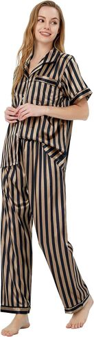 TONY AND CANDICE Women's Pajama Set, Short Sleeve Satin Sleepwear in Kuwait