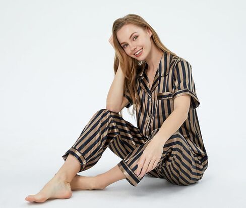 TONY AND CANDICE Women's Pajama Set, Short Sleeve Satin Sleepwear in Kuwait