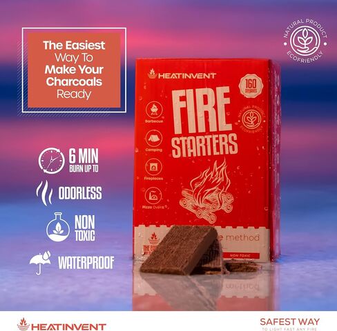 Fire Starter Squares 160 - Fire Starters for Campfires, Fireplace, Grill, BBQ, Wood stove, Fire Pit, Chimney, Charcoal - All Weather Waterproof, Odorless Firestarters Indoor and Outdoor in Saudi Arabia