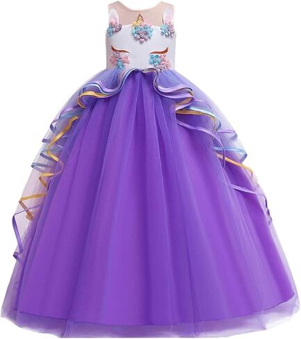 HIHCBF Flower Girls Unicorn Costume Pageant Princess Party Dress Wedding Birthday Halloween Carnival Long Maxi Ball Gown in Saudi Arabia