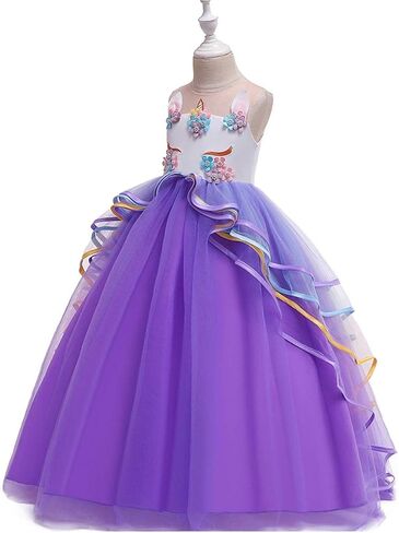 HIHCBF Flower Girls Unicorn Costume Pageant Princess Party Dress Wedding Birthday Halloween Carnival Long Maxi Ball Gown in Saudi Arabia