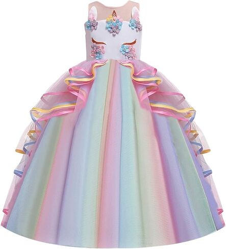 HIHCBF Flower Girls Unicorn Costume Pageant Princess Party Dress Wedding Birthday Halloween Carnival Long Maxi Ball Gown in Saudi Arabia