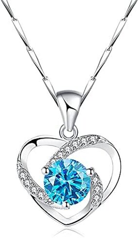 Women's Heart Pendant Necklace - 925 Sterling Silver with 18K White Gold Heart Pendant and Zirconia Stones. Perfect birthday, Mother's Day or gift for wife girlfriend and girls. (D13Blue Diamond) in Saudi Arabia
