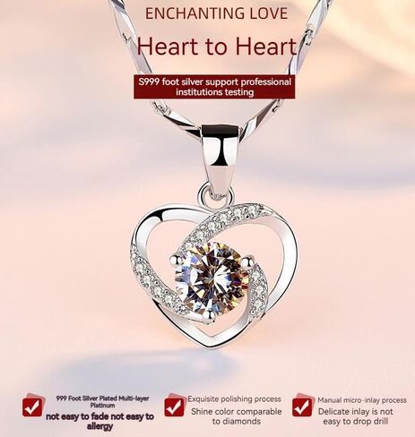 Women's Heart Pendant Necklace - 925 Sterling Silver with 18K White Gold Heart Pendant and Zirconia Stones. Perfect birthday, Mother's Day or gift for wife girlfriend and girls. (D13Blue Diamond) in Saudi Arabia