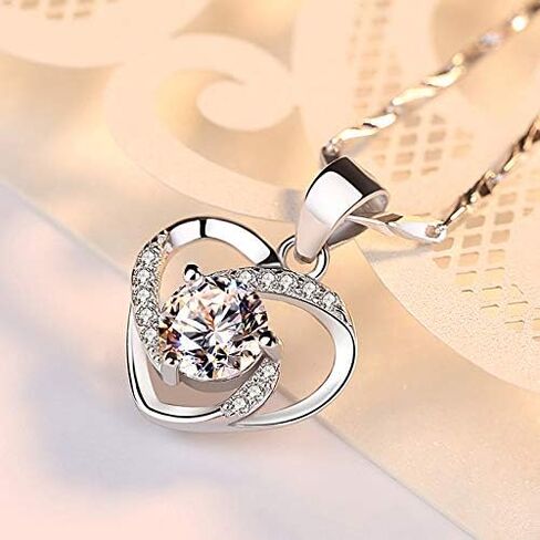 Women's Heart Pendant Necklace - 925 Sterling Silver with 18K White Gold Heart Pendant and Zirconia Stones. Perfect birthday, Mother's Day or gift for wife girlfriend and girls. (D13Blue Diamond) in Saudi Arabia