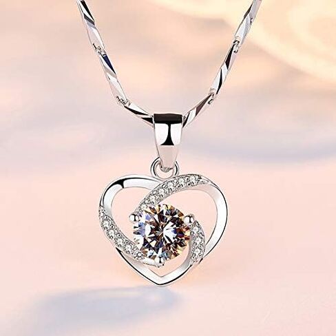 Women's Heart Pendant Necklace - 925 Sterling Silver with 18K White Gold Heart Pendant and Zirconia Stones. Perfect birthday, Mother's Day or gift for wife girlfriend and girls. (D13Blue Diamond) in Saudi Arabia