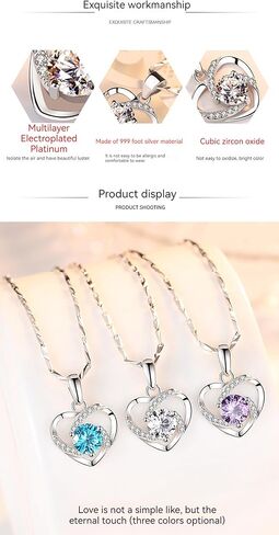 Women's Heart Pendant Necklace - 925 Sterling Silver with 18K White Gold Heart Pendant and Zirconia Stones. Perfect birthday, Mother's Day or gift for wife girlfriend and girls. (D13Blue Diamond) in Saudi Arabia