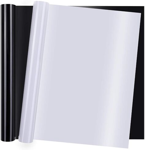 فينيل نقل الحرارة من selizo، 2 رول HTV باللونين الأسود والأبيض على الفينيل للقمصان والقبعات والملابس، متوافق مع Cricut، Cameo، آلات الضغط الحراري، التسامي (12 بوصة × 3.3 قدم لكل لفة) in Kuwait